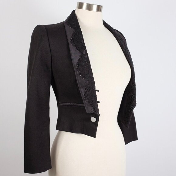 Dolce&Gabbana cropped jacket 40 US 4 black lace trim jewel buttons - Picture 1 of 10